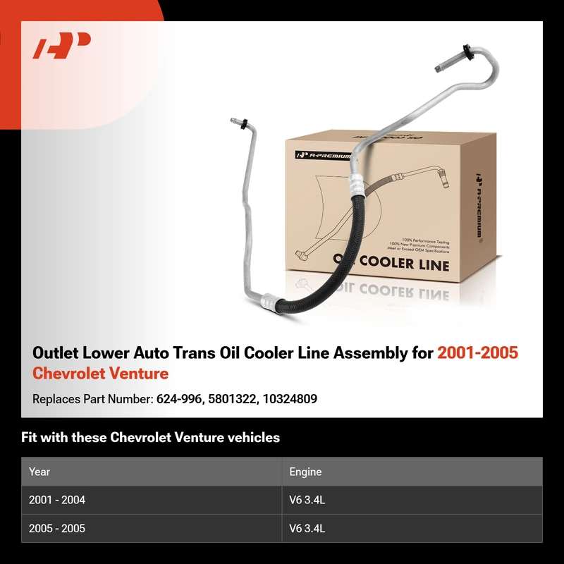 Outlet Lower Auto Trans Oil Cooler Line Assembly for 2001-2005 Chevrolet Venture