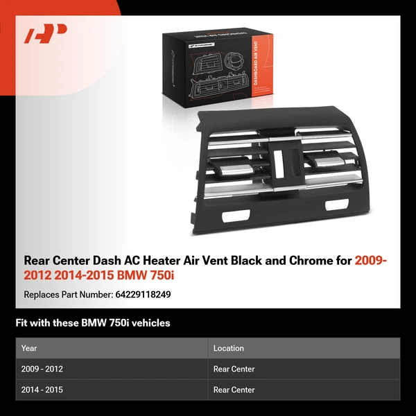 Rear Center Dash AC Heater Air Vent Black and Chrome for 2009-2012 2014-2015 BMW 750i