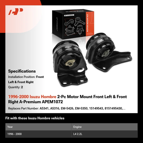 1996-2000 Isuzu Hombre 2-Pc Motor Mount Front Left & Front Right A-Premium APEM1072