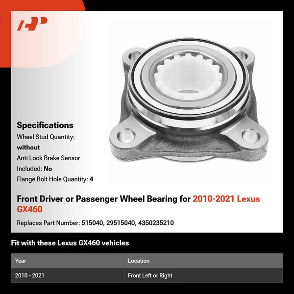 Front Driver or Passenger Wheel Bearing for 2010-2021 Lexus GX460