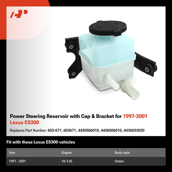 Power Steering Reservoir with Cap & Bracket for 1997-2001 Lexus ES300