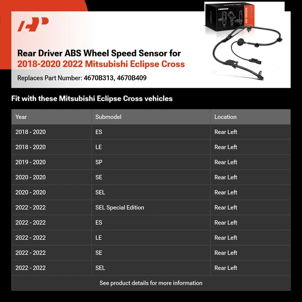 Rear Driver ABS Wheel Speed Sensor for 2018-2020 2022 Mitsubishi Eclipse Cross