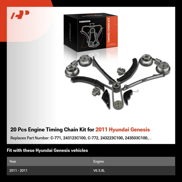 20 Pcs Engine Timing Chain Kit for 2011 Hyundai Genesis