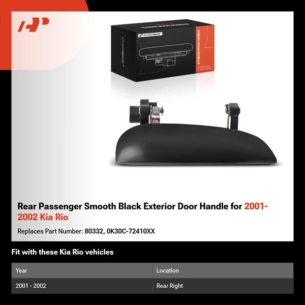 Rear Passenger Smooth Black Exterior Door Handle for 2001-2002 Kia Rio