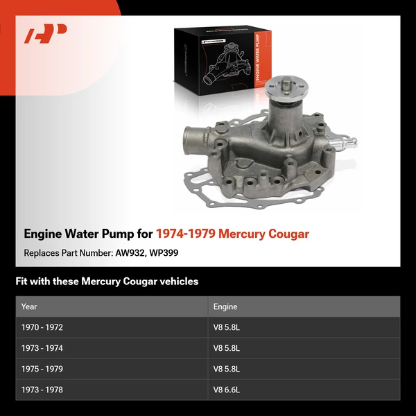 Engine Water Pump for 1974-1979 Mercury Cougar