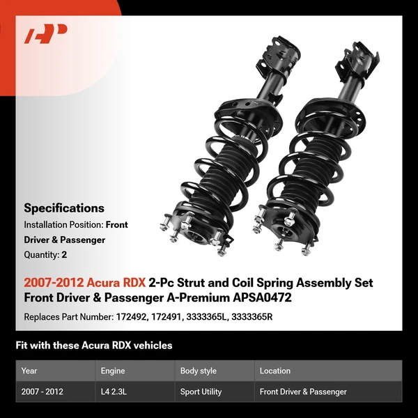 2007-2012 Acura RDX 2-Pc Strut and Coil Spring Assembly Set Front Driver & Passenger A-Premium APSA0472