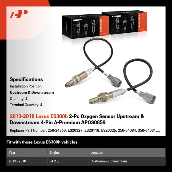 2013-2018 Lexus ES300h 2-Pc Oxygen Sensor Upstream & Downstream 4-Pin A-Premium APOS0859