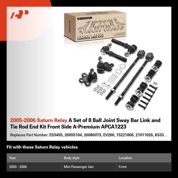 2005-2006 Saturn Relay A Set of 8 Ball Joint Sway Bar Link and Tie Rod End Kit Front Side A-Premium APCA1223