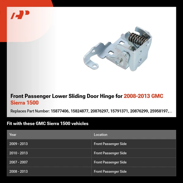 Front Passenger Lower Sliding Door Hinge for 2008-2013 GMC Sierra 1500