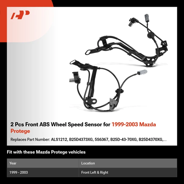 2 Pcs Front ABS Wheel Speed Sensor for 1999-2003 Mazda Protege