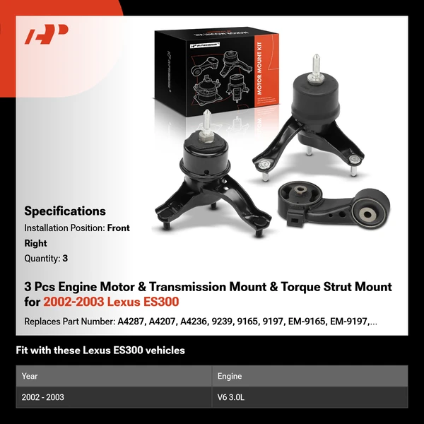 3 Pcs Engine Motor & Transmission Mount & Torque Strut Mount for 2002-2003 Lexus ES300