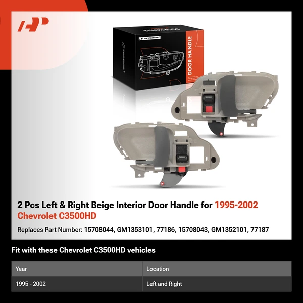 2 Pcs Left & Right Beige Interior Door Handle for 1995-2002 Chevrolet C3500HD