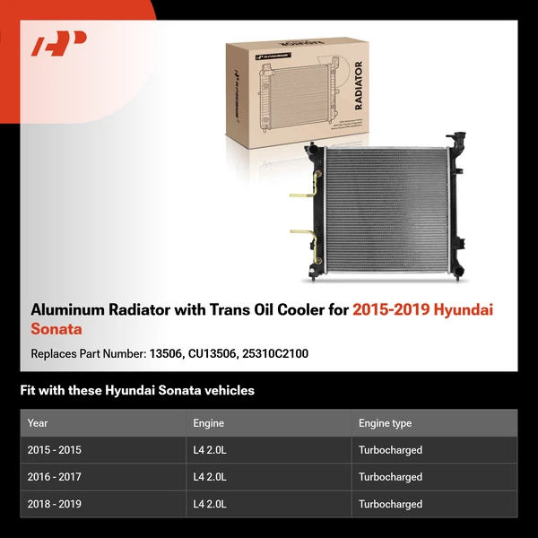Aluminum Radiator with Trans Oil Cooler for 2015-2019 Hyundai Sonata