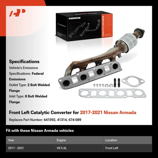 Front Left Catalytic Converter for 2017-2021 Nissan Armada