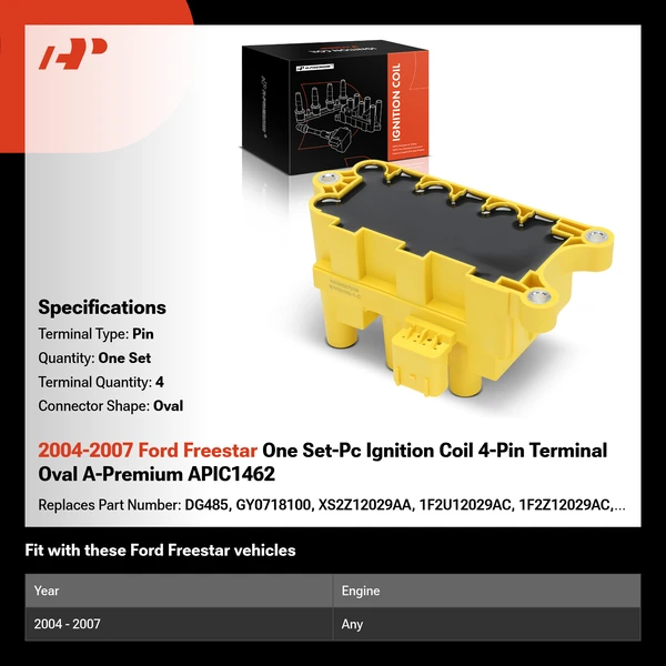 2004-2007 Ford Freestar One Set-Pc Ignition Coil 4-Pin Terminal Oval A-Premium APIC1462