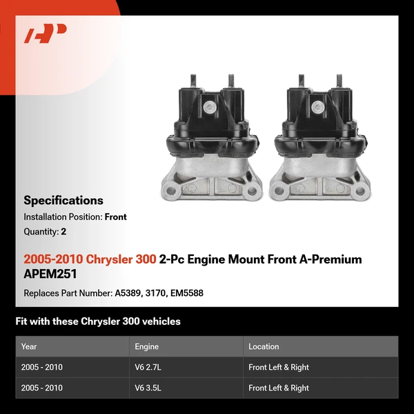 2005-2010 Chrysler 300 2-Pc Engine Mount Front A-Premium APEM251