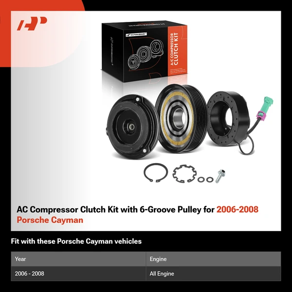 AC Compressor Clutch Kit with 6-Groove Pulley for 2006-2008 Porsche Cayman
