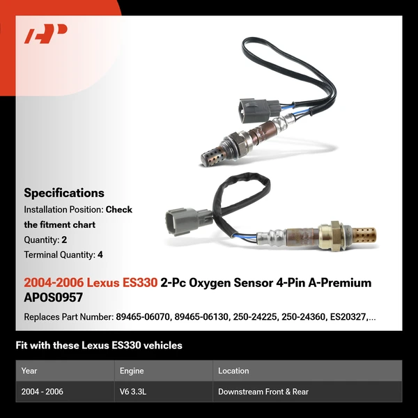 2004-2006 Lexus ES330 2-Pc Oxygen Sensor 4-Pin A-Premium APOS0957