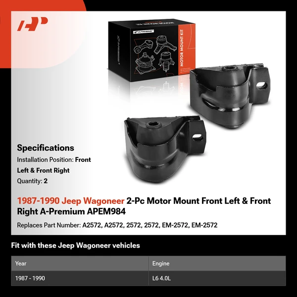 1987-1990 Jeep Wagoneer 2-Pc Motor Mount Front Left & Front Right A-Premium APEM984