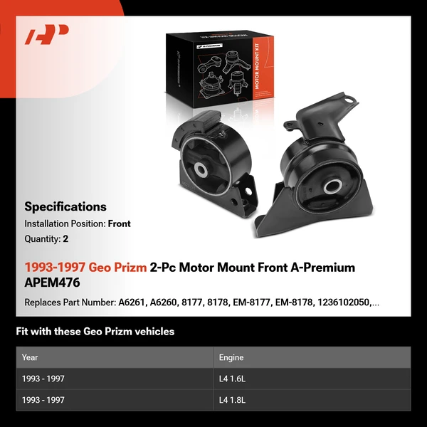 1993-1997 Geo Prizm 2-Pc Motor Mount Front A-Premium APEM476