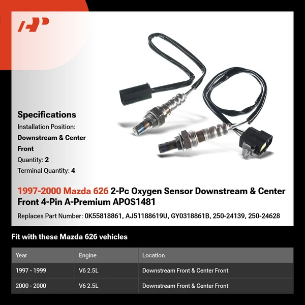1997-2000 Mazda 626 2-Pc Oxygen Sensor Downstream & Center Front 4-Pin A-Premium APOS1481