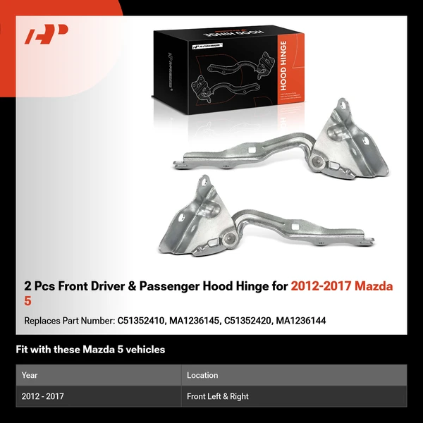 2 Pcs Front Driver & Passenger Hood Hinge for 2012-2017 Mazda 5