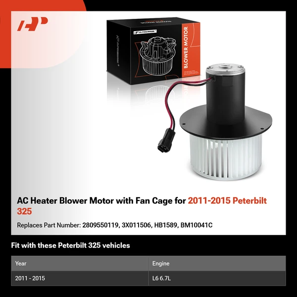 AC Heater Blower Motor with Fan Cage for 2011-2015 Peterbilt 325