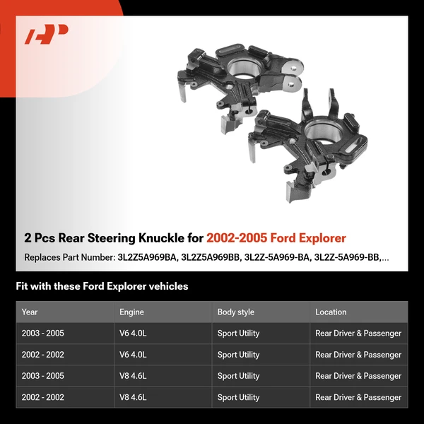 2 Pcs Rear Steering Knuckle for 2002-2005 Ford Explorer