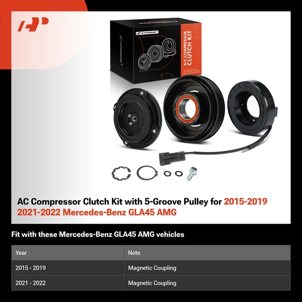 AC Compressor Clutch Kit with 5-Groove Pulley for 2015-2019 2021-2022 Mercedes-Benz GLA45 AMG
