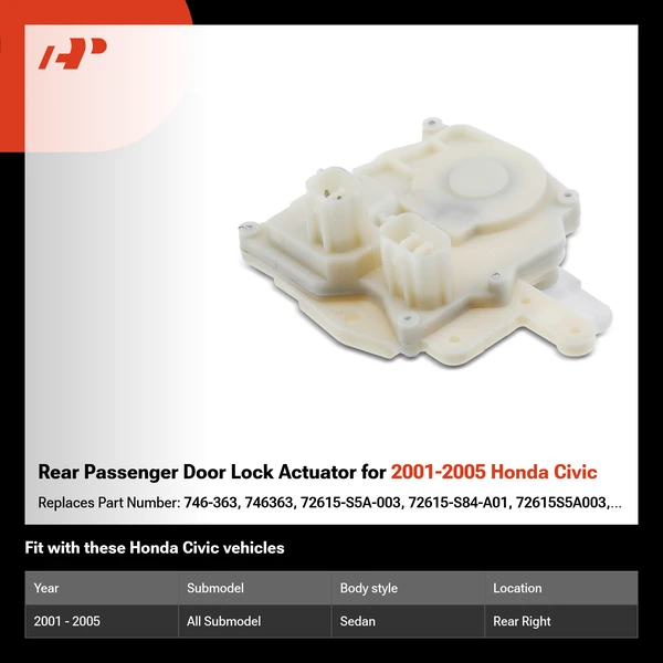 Rear Passenger Door Lock Actuator for 2001-2005 Honda Civic