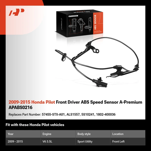 2009-2015 Honda Pilot Front Driver ABS Speed Sensor A-Premium APABS0216