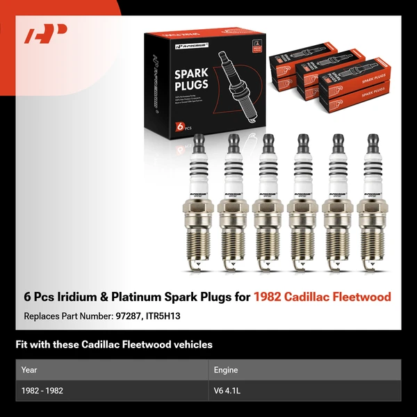 6 Pcs Iridium & Platinum Spark Plugs for 1982 Cadillac Fleetwood