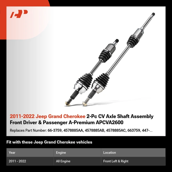 2011-2022 Jeep Grand Cherokee 2-Pc CV Axle Shaft Assembly Front Driver & Passenger A-Premium APCVA2600