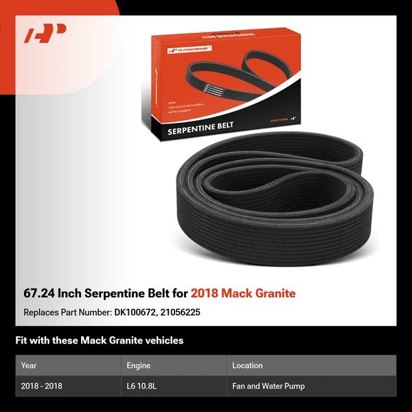 67.24 Inch Serpentine Belt for 2018 Mack Granite