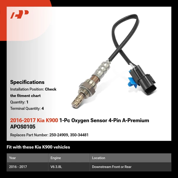 2016-2017 Kia K900 1-Pc Oxygen Sensor 4-Pin A-Premium APOS0105