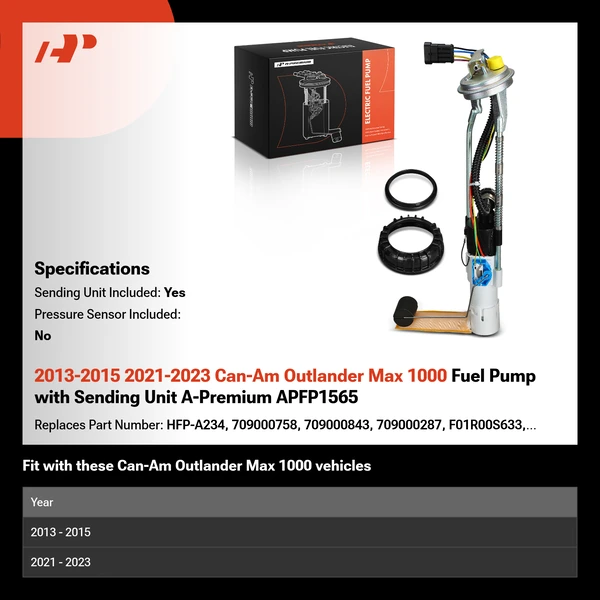2013-2015 2021-2023 Can-Am Outlander Max 1000 Fuel Pump with Sending Unit A-Premium APFP1565