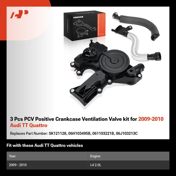 3 Pcs PCV Positive Crankcase Ventilation Valve kit for 2009-2010 Audi TT Quattro