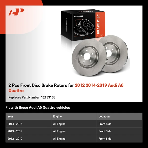 2 Pcs Front Disc Brake Rotors for 2012 2014-2019 Audi A6 Quattro