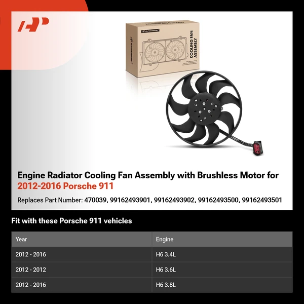 Engine Radiator Cooling Fan Assembly with Brushless Motor for 2012-2016 Porsche 911