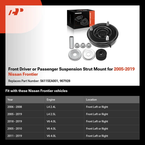 Front Driver or Passenger Suspension Strut Mount for 2005-2019 Nissan Frontier