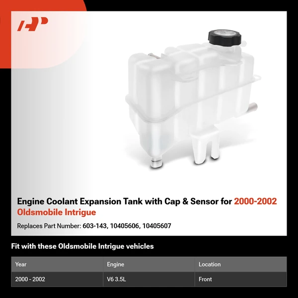 Engine Coolant Expansion Tank with Cap & Sensor for 2000-2002 Oldsmobile Intrigue