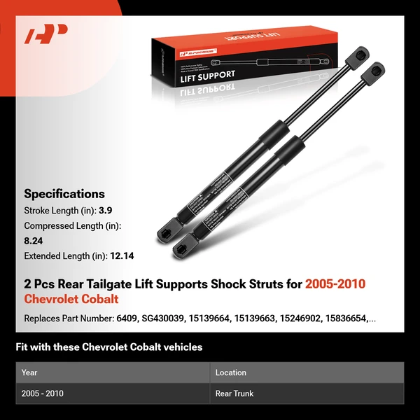2 Pcs Rear Tailgate Lift Supports Shock Struts for 2005-2010 Chevrolet Cobalt