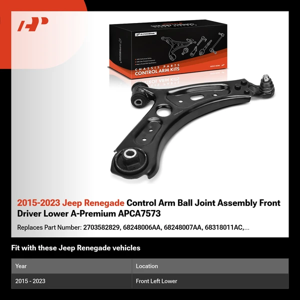 2015-2023 Jeep Renegade Control Arm Ball Joint Assembly Front Driver Lower A-Premium APCA7573