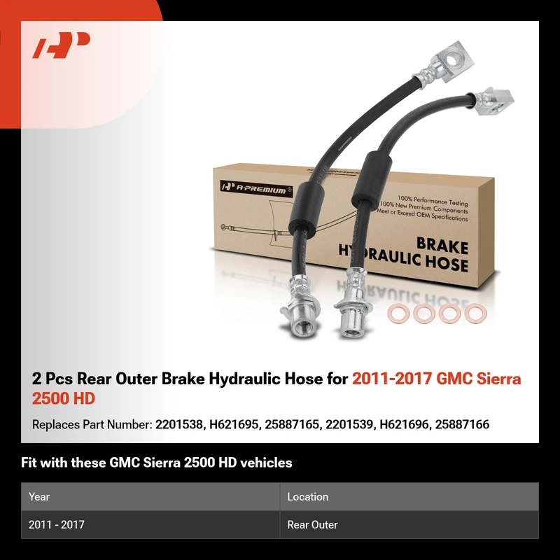 2 Pcs Rear Outer Brake Hydraulic Hose for 2011-2017 GMC Sierra 2500 HD