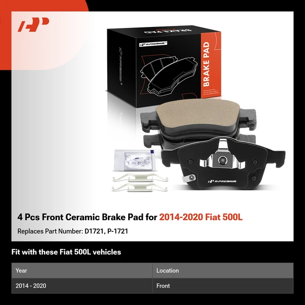 4 Pcs Front Ceramic Brake Pad for 2014-2020 Fiat 500L