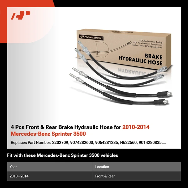 4 Pcs Front & Rear Brake Hydraulic Hose for 2010-2014 Mercedes-Benz Sprinter 3500