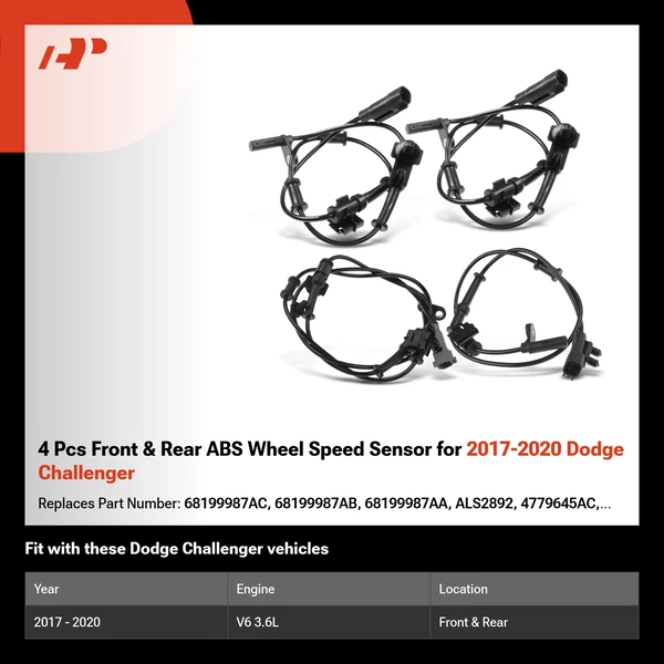 4 Pcs Front & Rear ABS Wheel Speed Sensor for 2017-2020 Dodge Challenger