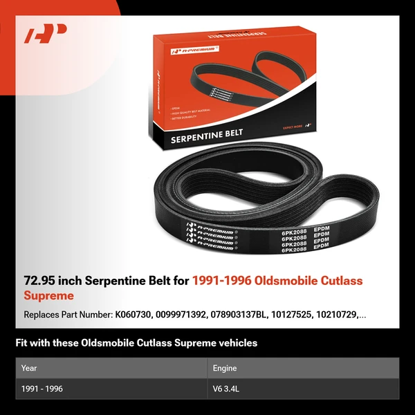 72.95 inch Serpentine Belt for 1991-1996 Oldsmobile Cutlass Supreme