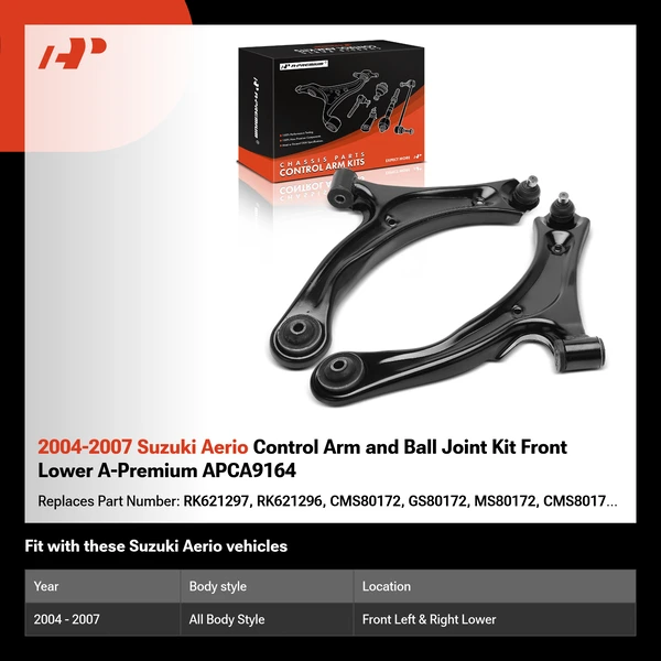 2004-2007 Suzuki Aerio Control Arm and Ball Joint Kit Front Lower A-Premium APCA9164