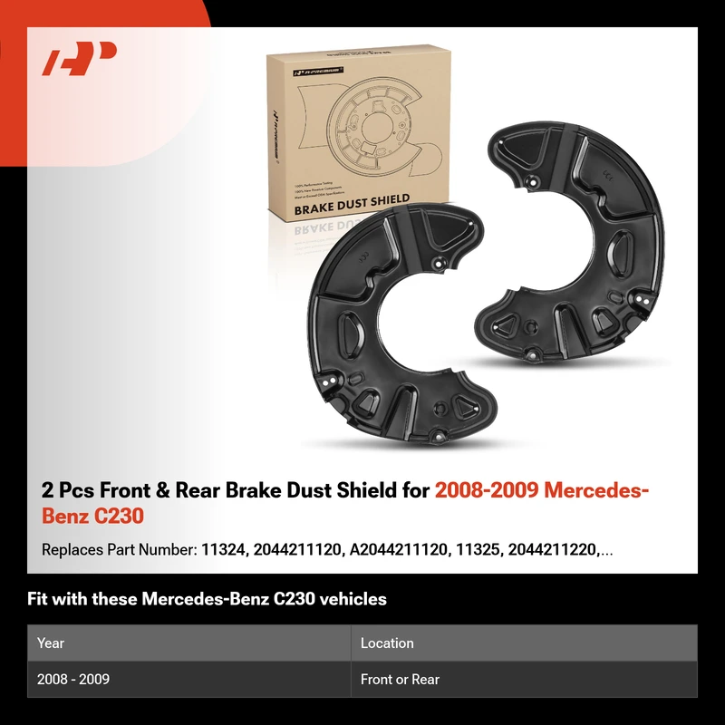 2 Pcs Front & Rear Brake Dust Shield for 2008-2009 Mercedes-Benz C230